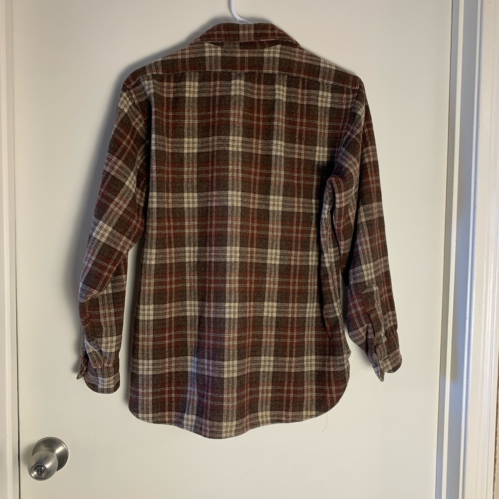Pendleton Brown and Red Plaid Wool Flannel Shirt - Picture 2 of 9